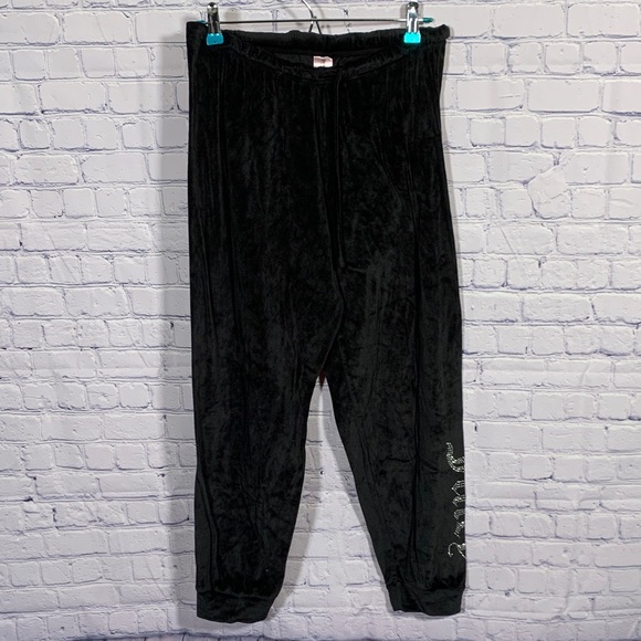 Juicy Couture Pants - Juicy Couture Womens Velvet Cropped Pants Black Rhinestone Sz L Bling Y2K Grunge